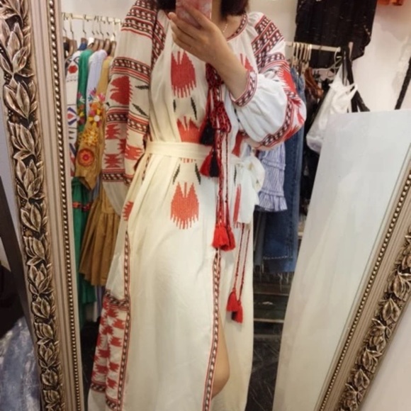 NWT Embroidered linen boho dress maxi with fashion embroidery Vyshyvanka - Picture 8 of 12